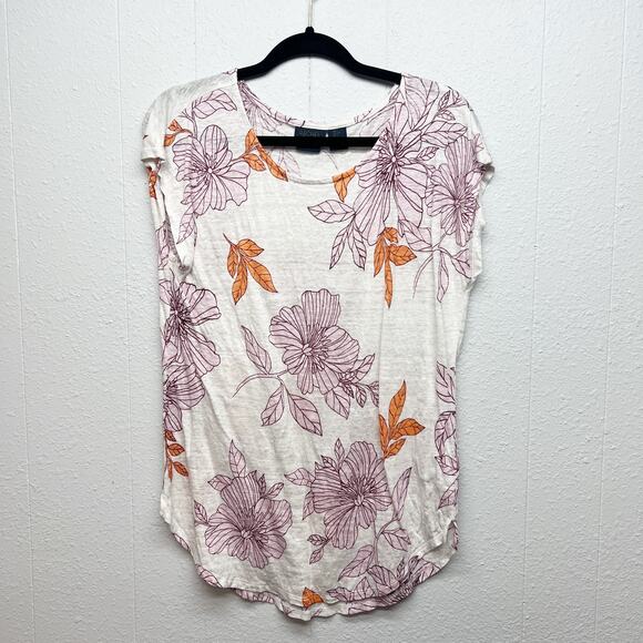 Rachel Roy 100% Linen Floral Nautical Beach Minimalist Coastal Womens Top Large - Picture 1 of 11